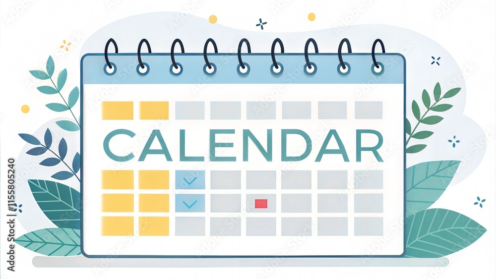 Simple Digital Calendar Design with Elegant Leaf Accents Simple Digital Calendar Design with Elegant Leaf Accents
