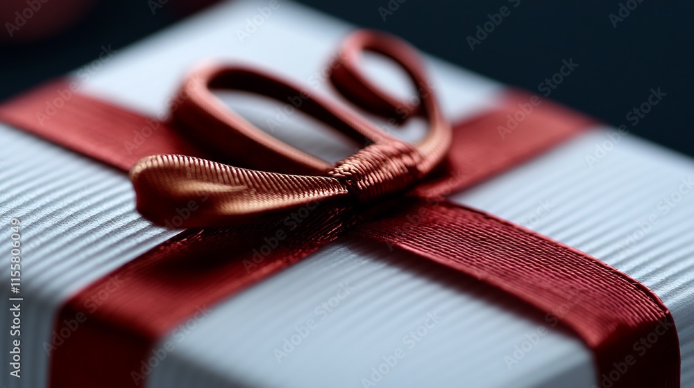 Fototapeta premium Close-up of a Gift Box with a Red Ribbon and Bow