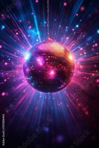 Vibrant disco ball radiating colorful lights in a lively dance venue during a festive night