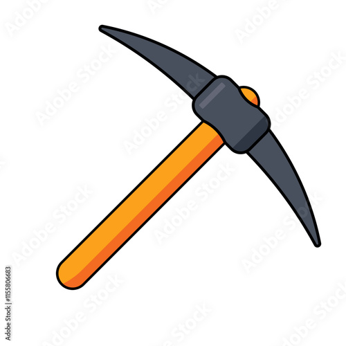 Pickaxe Vector Illustration. A simple and vibrant vector illustration of a pickaxe with a curved dark gray metal head and a bright orange and yellow handle.