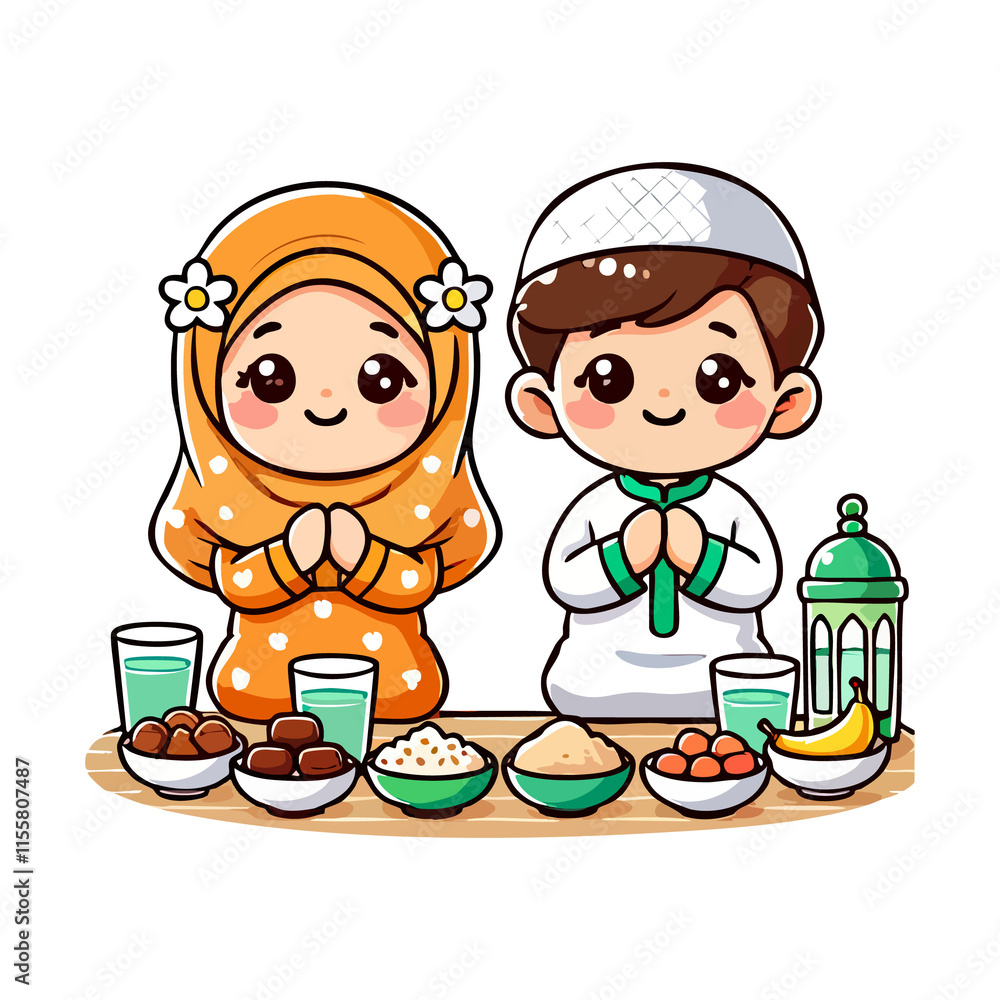 cute cartoon icon illustration little kid and ramadan cute cartoon icon illustration little kid and ramadan