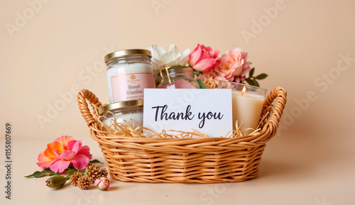 Thank You gift basket featuring candles and flowers in a serene arrangement for Gratitude Day