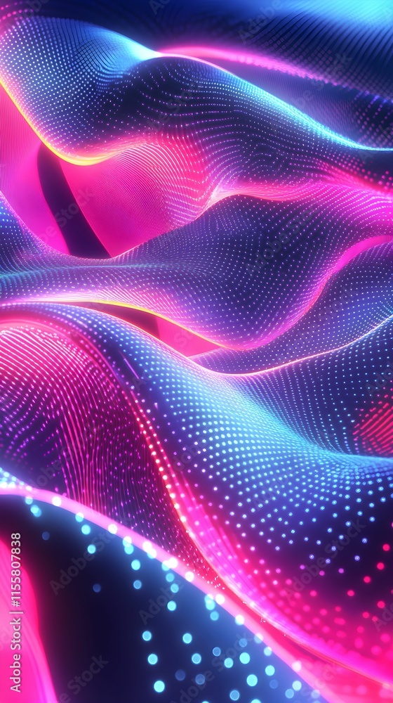 Colorful abstract waves with glowing dots create a mesmerizing digital effect at night Colorful abstract waves with glowing dots create a mesmerizing digital effect at night