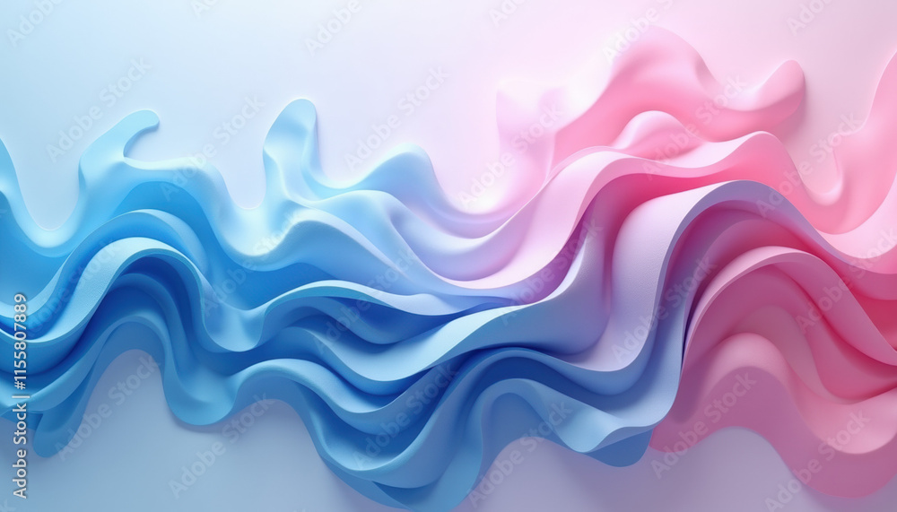 Flowing abstract waves in blue and pink tones on a soft background Flowing abstract waves in blue and pink tones on a soft background