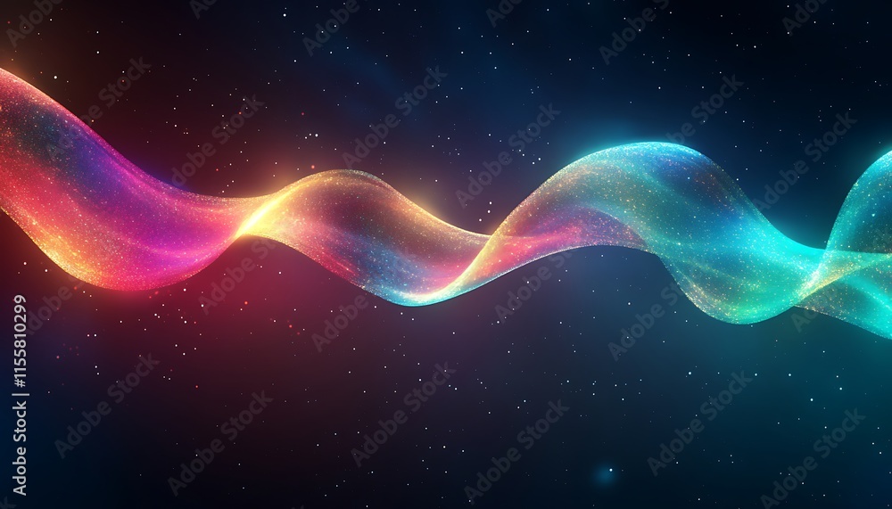 Obraz premium Dynamic 3D ribbon twisting in space with glowing neon accents, floating against a dark gradient.