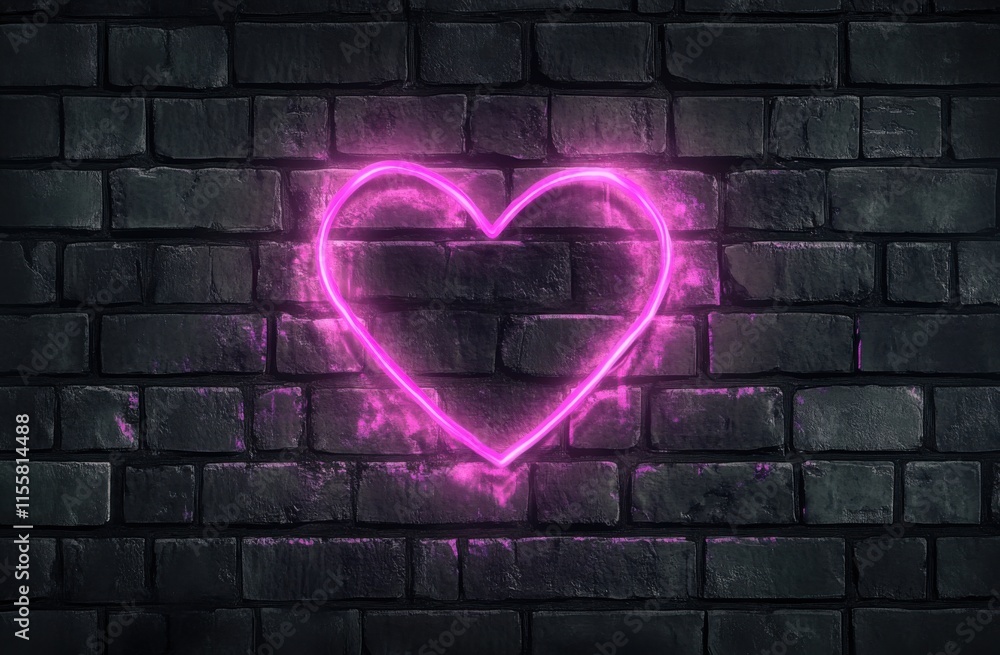 A vibrant neon heart sign illuminates a dark brick wall, creating a romantic atmosphere perfect for Valentine's Day celebrations among couples A vibrant neon heart sign illuminates a dark brick wall, creating a romantic atmosphere perfect for Valentine's Day celebrations among couples