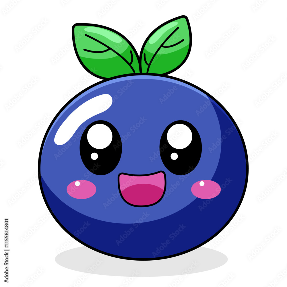 Obraz premium Cute Blueberry Cartoon Kawaii Sticker. Character Vector Illustration