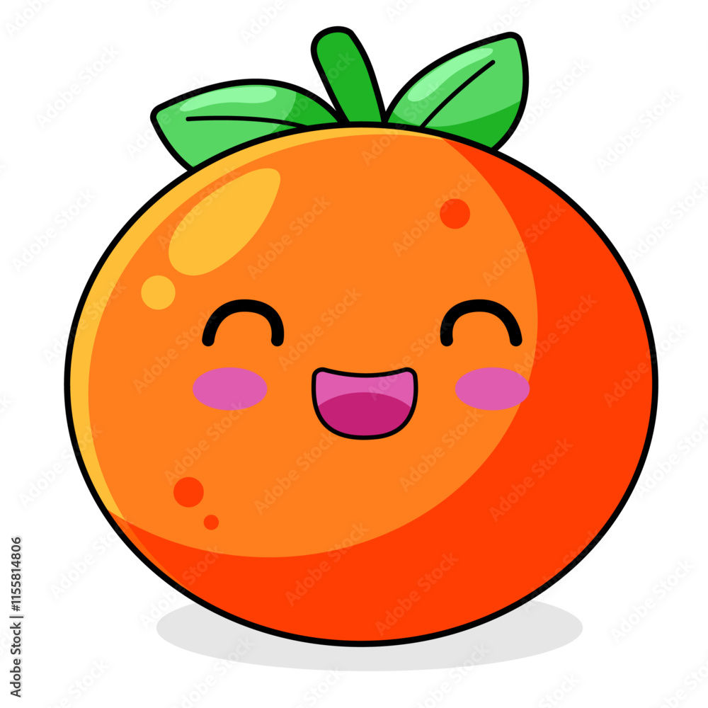 Fototapeta premium Cute Orange Cartoon Kawaii Sticker. Character Vector Illustration