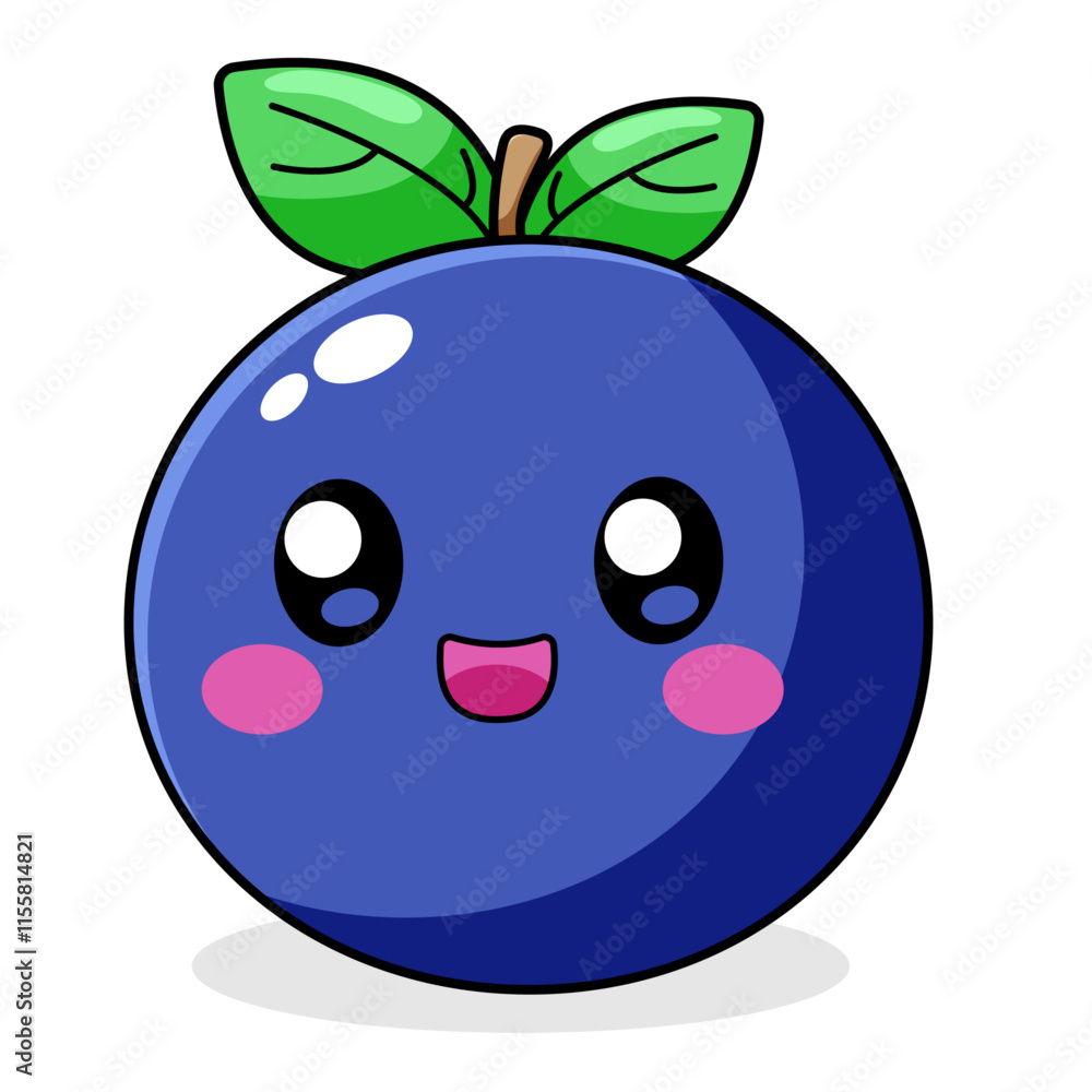Fototapeta premium Cute Blueberry Cartoon Kawaii Sticker. Character Vector Illustration
