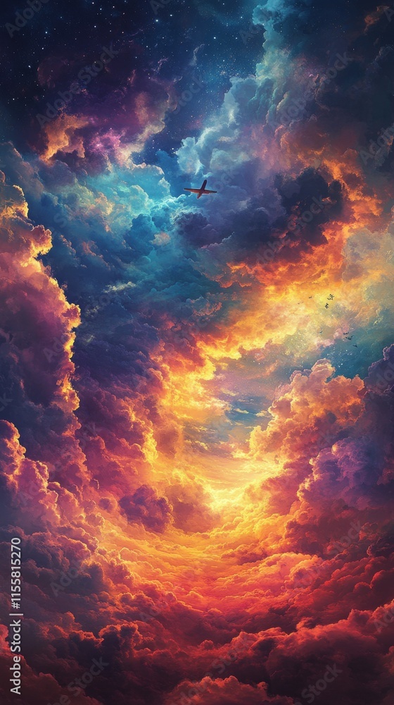 Vibrant cosmic clouds with a shooting star in a celestial sky at twilight Vibrant cosmic clouds with a shooting star in a celestial sky at twilight