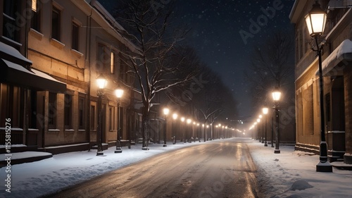 Snow on Night Road, Winter Season, Cold Time, using generative ai