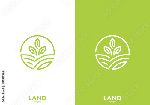 land farm with sun logo. creative agriculture symbol vector design	
