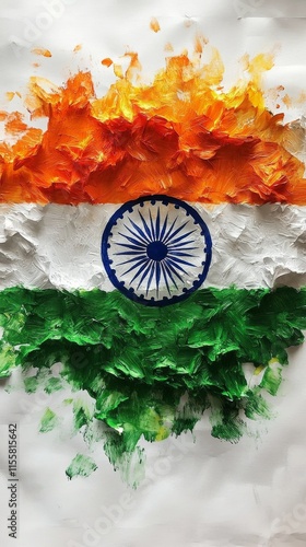Indian flag displayed creatively with crumpled paper texture and vibrant colors