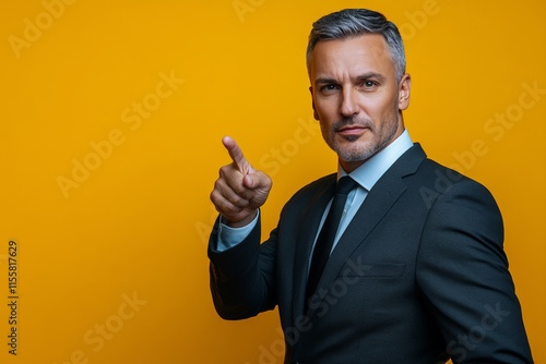 Confident man in business attire gestures assertively in an elegant interior ...
