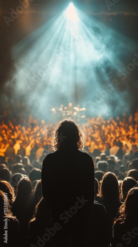 Crowd enjoys live concert with vibrant lights at night