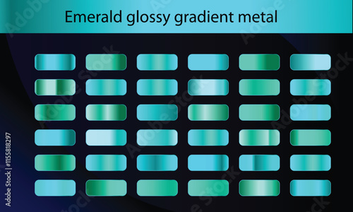 Emerald glossy gradient metal foil texture color swatch set collection of high quality vector