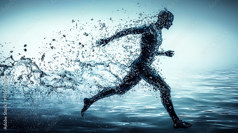 Naklejka premium Water Runner: A Surreal Aquatic Sprint