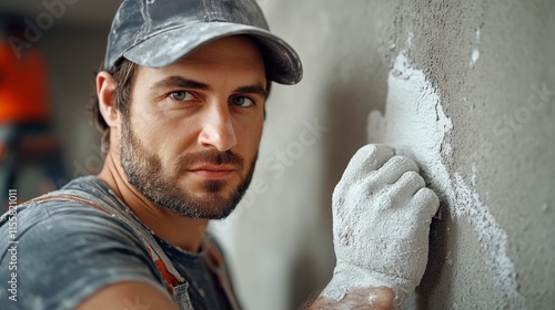Smiling construction worker in safety gear during renovation project indoors