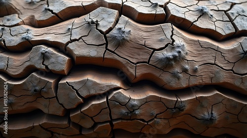 A closeup of a tree bark, revealing intricate patterns of deep cracks and ridges. The texture is rough and uneven, showcasing the tree's age and the elements it has endured. For wallpaper background photo