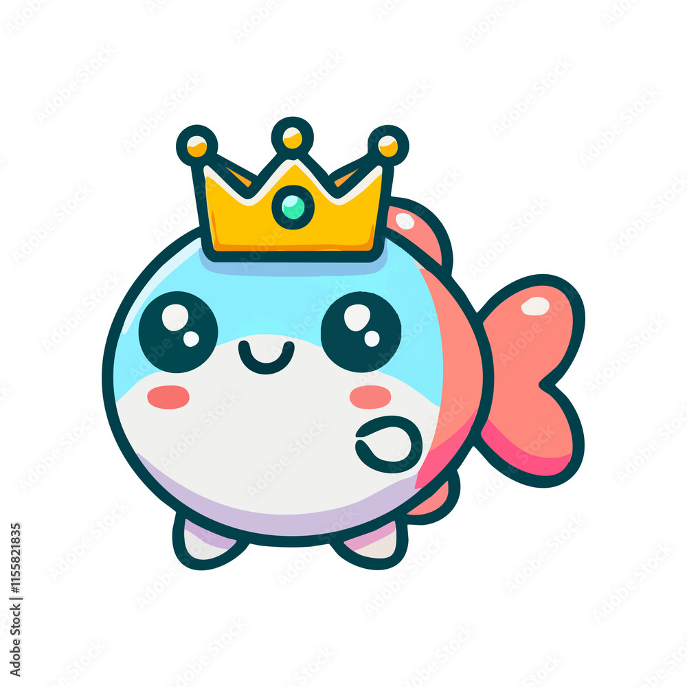 cute cartoon icon illustration fish and crown