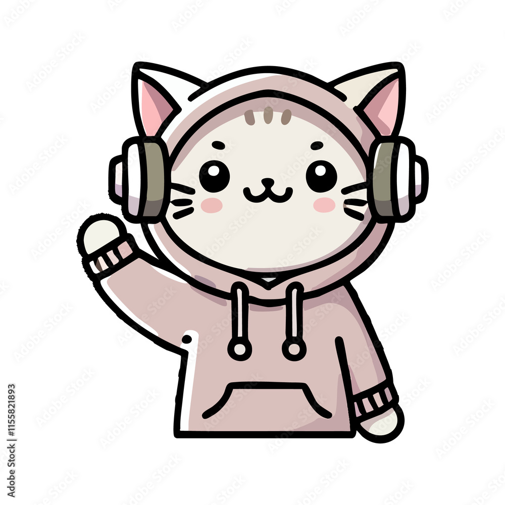 cute cartoon icon illustration cat wearing headset cute cartoon icon illustration cat wearing headset