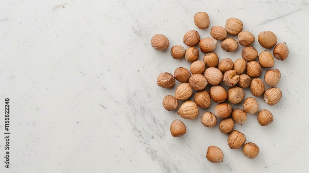 Hazelnut praline with whole hazelnut atop on a Marble countertop, copy space, chocolate photography Hazelnut praline with whole hazelnut atop on a Marble countertop, copy space, chocolate photography