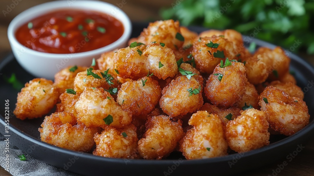 Delicious golden tater tots served with a side of rich marinara sauce Delicious golden tater tots served with a side of rich marinara sauce