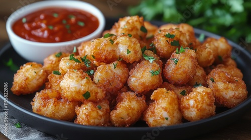 Delicious golden tater tots served with a side of rich marinara sauce