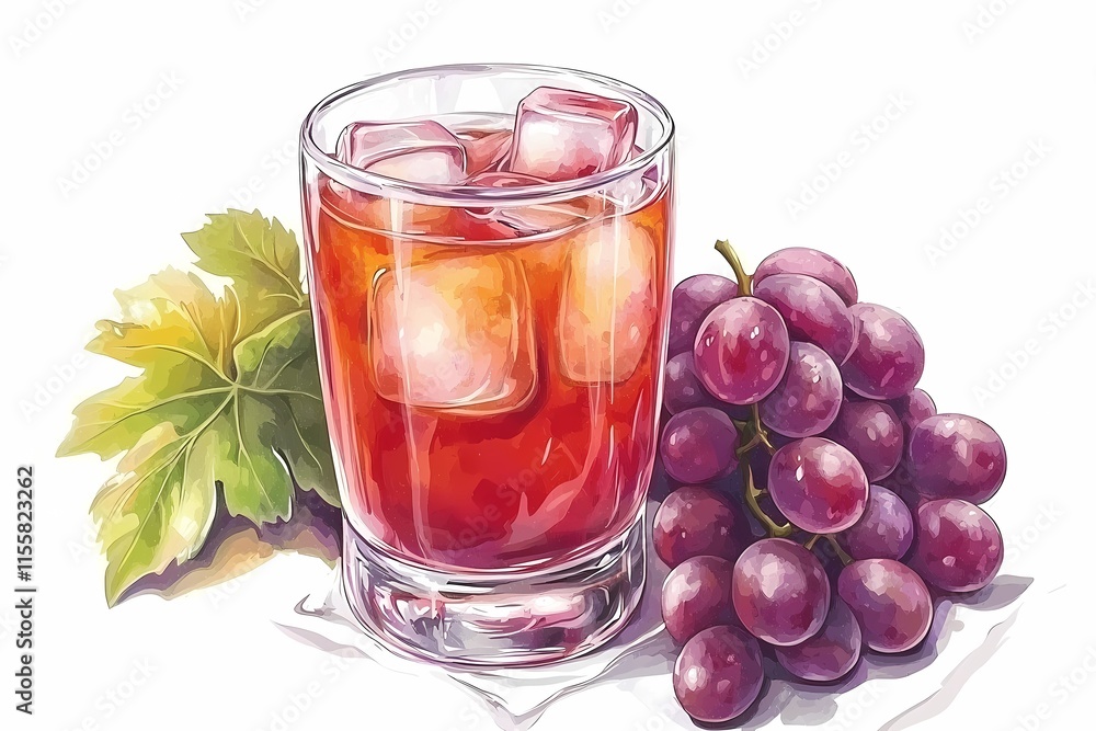 Refreshing Summer Beverage with Ice and Grapes on White Background Refreshing Summer Beverage with Ice and Grapes on White Background