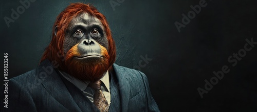 Formal attire on an orangutan depicted as a business professional. photo