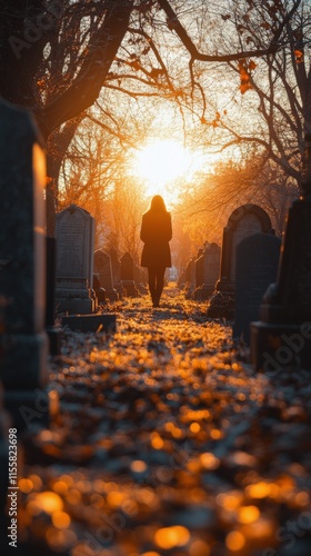 Sunset walk through an old cemetery with shadows and warm colors