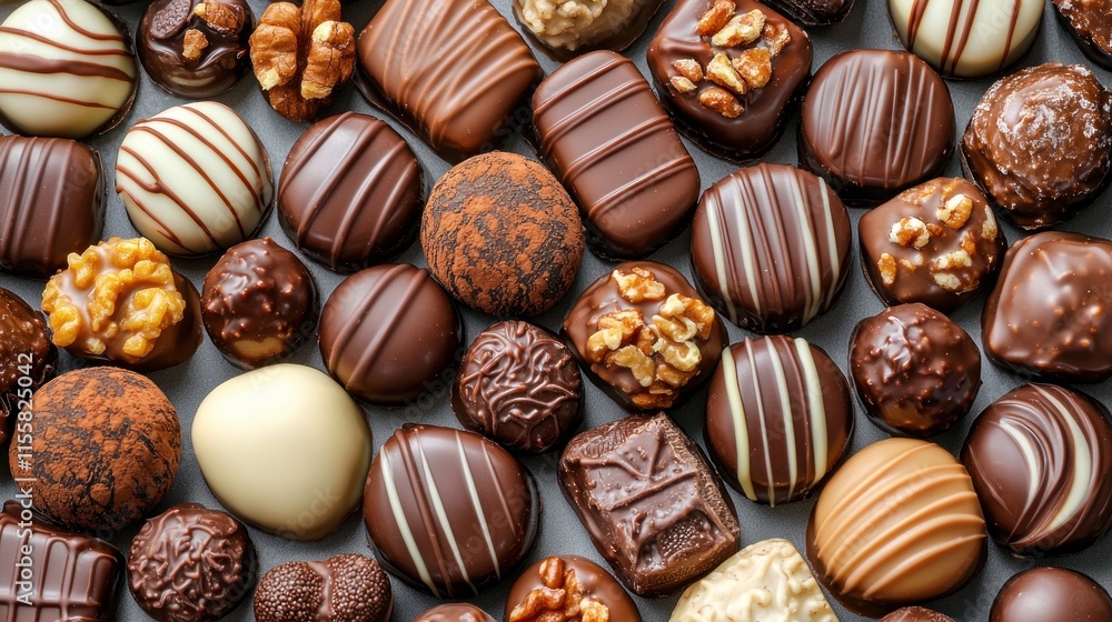 Assorted gourmet chocolate candies background. Assorted gourmet chocolate candies background.