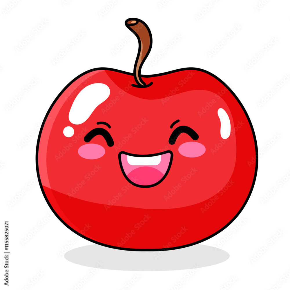 Obraz premium Cute Apple Cartoon Kawaii Sticker. Character Vector Illustration