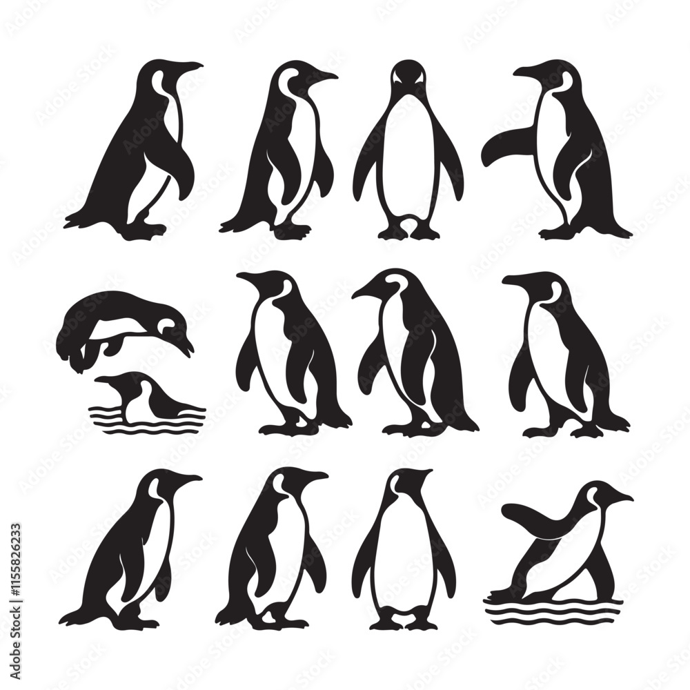Obraz premium penguin, bird, animal, vector, ice, winter, 