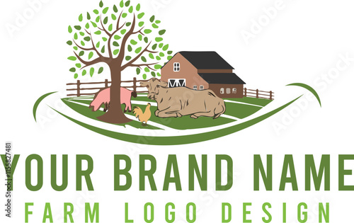 Vintage red barn farm logo design for download
