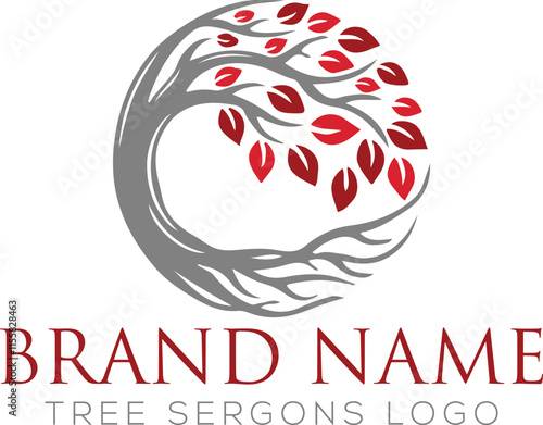 Red Tree of life nature healing logo design