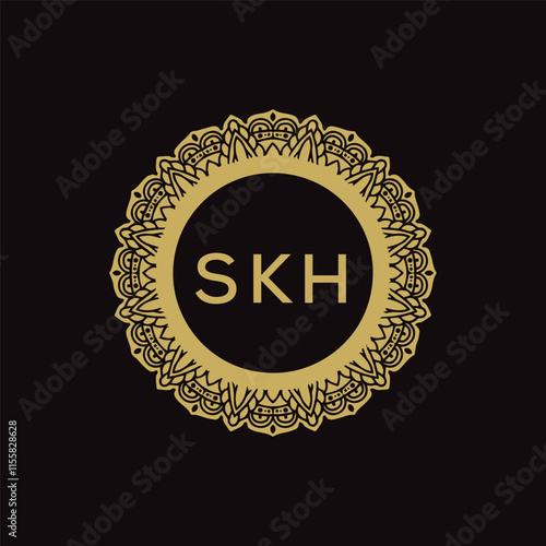 SKH letter logo design with black background in illustrator, vector logo modern alphabet font overlap style. calligraphy designs for logo, Poster, Invitation, etc.	 photo