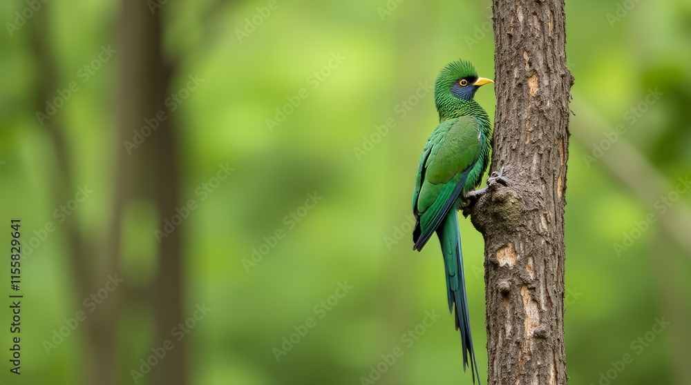 Resplendent Quetzal Perched on Tree Trunk Resplendent Quetzal Perched on Tree Trunk
