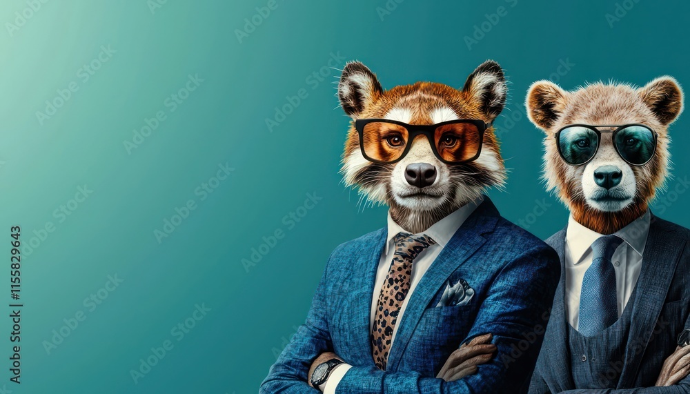 Business-themed animal faces on a marketing banner, creatively wild. Business-themed animal faces on a marketing banner, creatively wild.