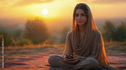 Woman meditating at sunset while reading a book in a modern indoor setting