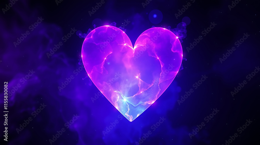 Purple abstract heart Glowing heart-shaped nebula in outer space emotion, valentine's day holiday Purple abstract heart Glowing heart-shaped nebula in outer space emotion, valentine's day holiday