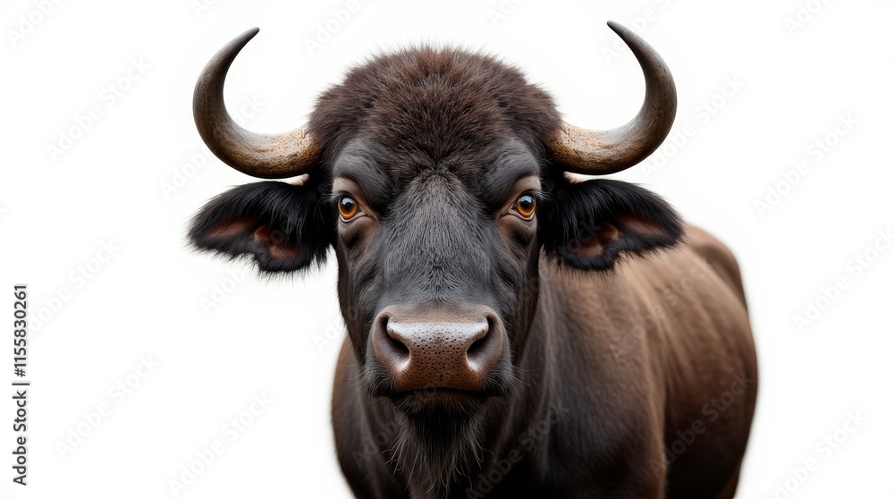 Close-up Portrait of a Buffalo on White Background Close-up Portrait of a Buffalo on White Background