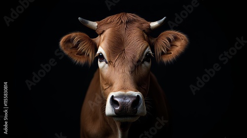 High-Contrast Close-up Portrait of a Cow photo