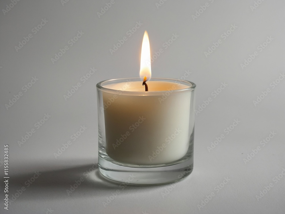 white candle in a glass on a white background white candle in a glass on a white background