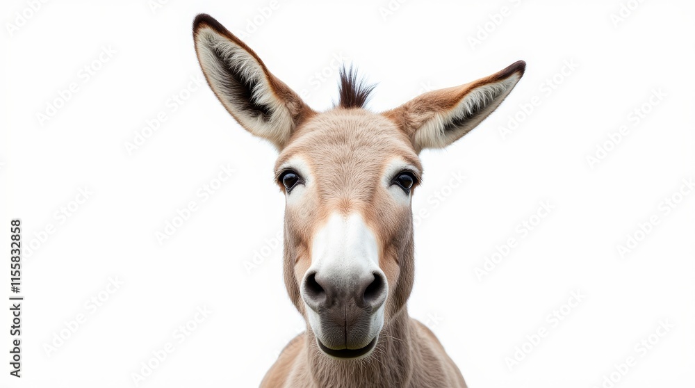 Obraz premium Close-up Portrait of a Donkey on White Background