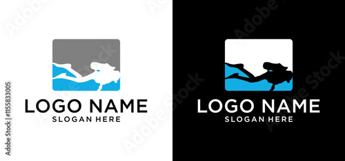 Vector illustration of scuba diving logo design in the sea.