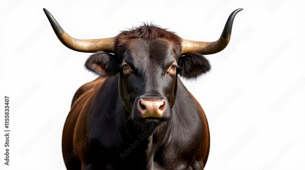 Powerful Bull Portrait on White Background Powerful Bull Portrait on White Background