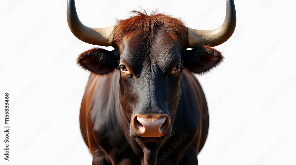 Naklejka premium Powerful Bull Portrait on White Background