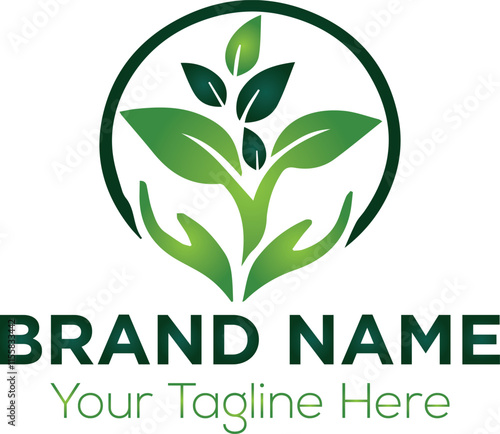 leaf and hand icon save nature symbol design element logo template vector logo design