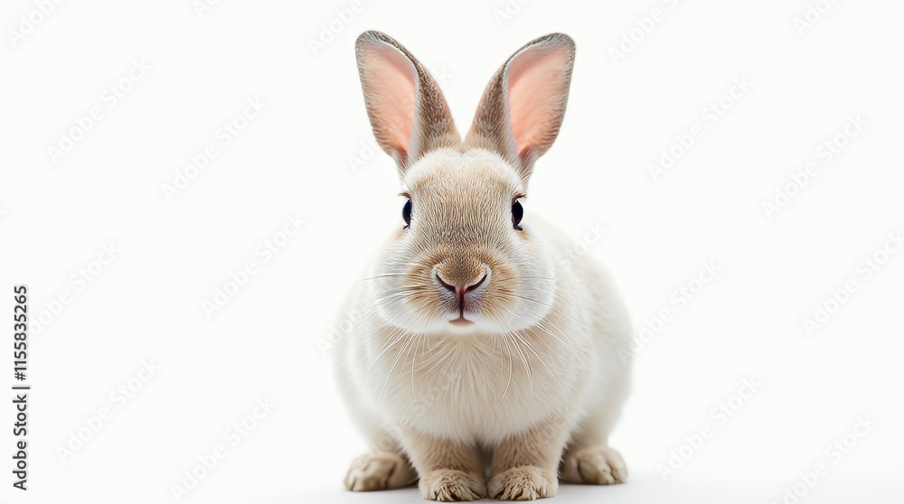 Fototapeta premium Close-up Portrait of a Rabbit on White Background